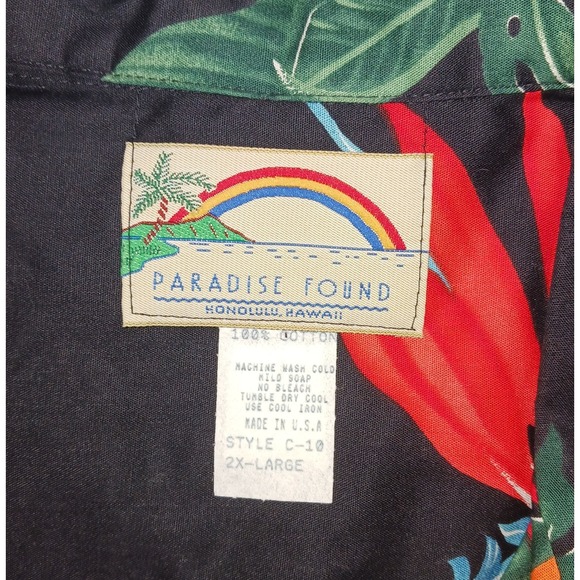 VINTAGE Paradise Found Shirt Black Bird of Paradise Monstera Hawaiian Men's 2XL - Picture 5 of 10
